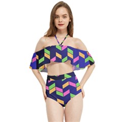 Background Pattern Geometric Pink Yellow Green Halter Flowy Bikini Set 