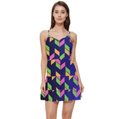 Background Pattern Geometric Pink Yellow Green Short Frill Dress