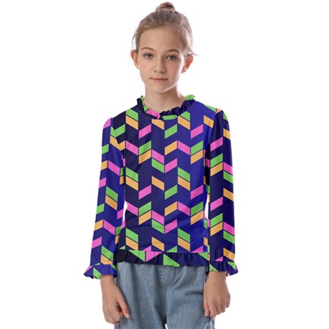 Background Pattern Geometric Pink Yellow Green Kids  Frill Detail T-shirt by Maspions