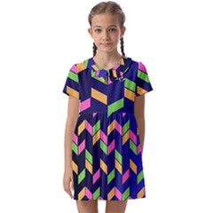 Background Pattern Geometric Pink Yellow Green Kids  Asymmetric Collar Dress by Maspions