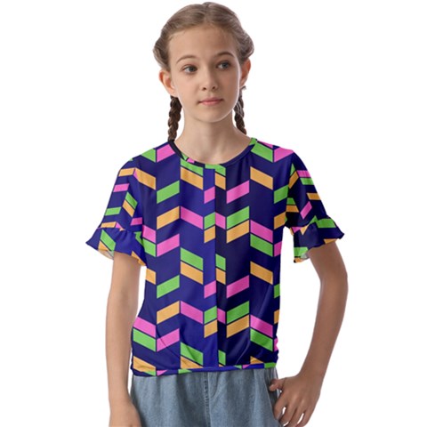 Background Pattern Geometric Pink Yellow Green Kids  Cuff Sleeve Scrunch Bottom T-shirt by Maspions