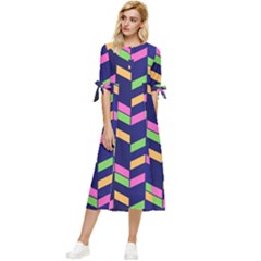 Background Pattern Geometric Pink Yellow Green Bow Sleeve Chiffon Midi Dress