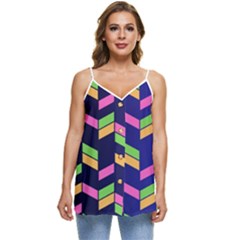 Background Pattern Geometric Pink Yellow Green Casual Spaghetti Strap Chiffon Top