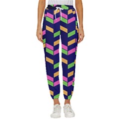 Background Pattern Geometric Pink Yellow Green Women s Cropped Drawstring Pants