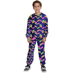 Background Pattern Geometric Pink Yellow Green Kids  Sweatshirt Set