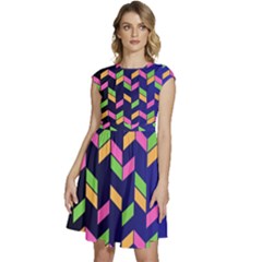 Background Pattern Geometric Pink Yellow Green Cap Sleeve High Waist Dress