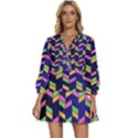 Background Pattern Geometric Pink Yellow Green V-Neck Placket Mini Dress View1