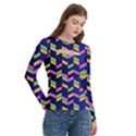 Background Pattern Geometric Pink Yellow Green Women s Cut Out Long Sleeve T-Shirt View3