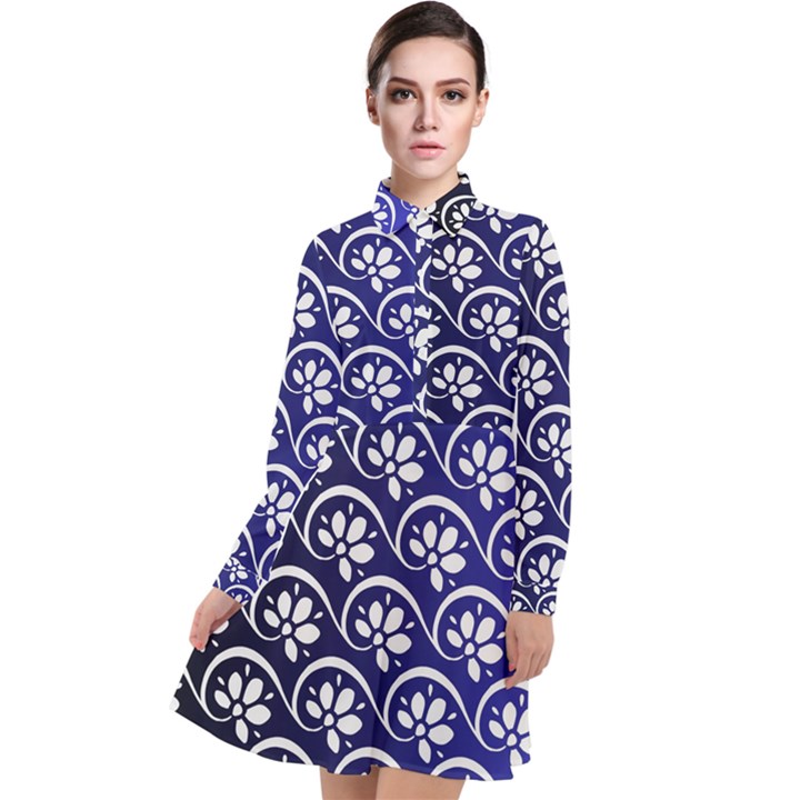 Pattern Floral Flowers Leaves Botanical Long Sleeve Chiffon Shirt Dress