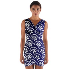 Pattern Floral Flowers Leaves Botanical Wrap Front Bodycon Dress