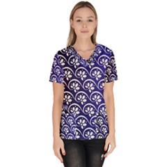 Pattern Floral Flowers Leaves Botanical Women s V-neck Scrub Top