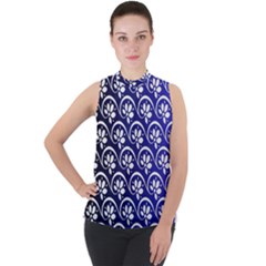 Pattern Floral Flowers Leaves Botanical Mock Neck Chiffon Sleeveless Top