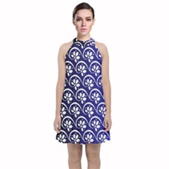 Pattern Floral Flowers Leaves Botanical Velvet Halter Neckline Dress 