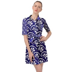 Pattern Floral Flowers Leaves Botanical Belted Shirt Dress