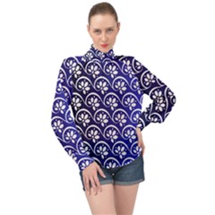 Pattern Floral Flowers Leaves Botanical High Neck Long Sleeve Chiffon Top by Maspions