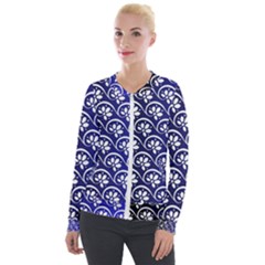 Pattern Floral Flowers Leaves Botanical Velvet Zip Up Jacket