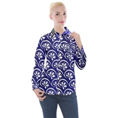 Pattern Floral Flowers Leaves Botanical Women s Long Sleeve Pocket Shirt