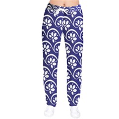 Pattern Floral Flowers Leaves Botanical Women Velvet Drawstring Pants