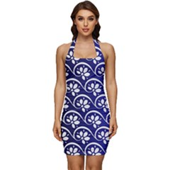 Pattern Floral Flowers Leaves Botanical Sleeveless Wide Square Neckline Ruched Bodycon Dress by Maspions