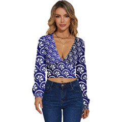 Pattern Floral Flowers Leaves Botanical Long Sleeve Deep-v Velour Top