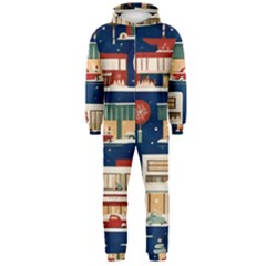 Cars Snow City Landscape Vintage Old Time Retro Pattern Hooded Jumpsuit (men)