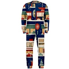 Cars Snow City Landscape Vintage Old Time Retro Pattern Onepiece Jumpsuit (men)