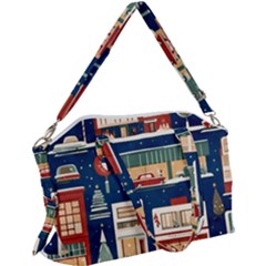 Cars Snow City Landscape Vintage Old Time Retro Pattern Canvas Crossbody Bag by Maspions