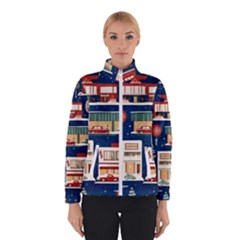 Cars Snow City Landscape Vintage Old Time Retro Pattern Women s Bomber Jacket