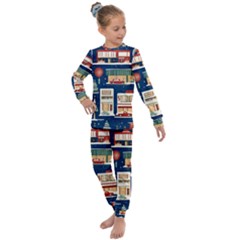 Cars Snow City Landscape Vintage Old Time Retro Pattern Kids  Long Sleeve Set 