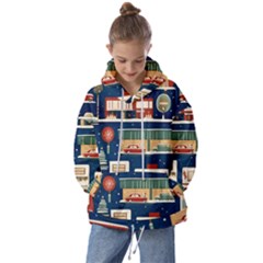 Cars Snow City Landscape Vintage Old Time Retro Pattern Kids  Oversized Hoodie by Maspions