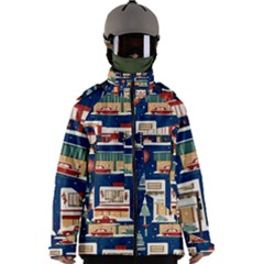 Cars Snow City Landscape Vintage Old Time Retro Pattern Men s Zip Ski And Snowboard Waterproof Breathable Jacket by Maspions