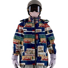 Cars Snow City Landscape Vintage Old Time Retro Pattern Women s Zip Ski And Snowboard Waterproof Breathable Jacket by Maspions