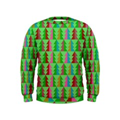 Trees Pattern Retro Pink Red Yellow Holidays Advent Christmas Kids  Sweatshirt