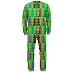 Trees Pattern Retro Pink Red Yellow Holidays Advent Christmas Onepiece Jumpsuit (men)