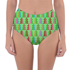 Trees Pattern Retro Pink Red Yellow Holidays Advent Christmas Reversible High-waist Bikini Bottoms by Maspions