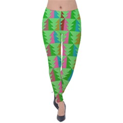 Trees Pattern Retro Pink Red Yellow Holidays Advent Christmas Velvet Leggings