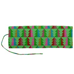 Trees Pattern Retro Pink Red Yellow Holidays Advent Christmas Roll Up Canvas Pencil Holder (m) by Maspions