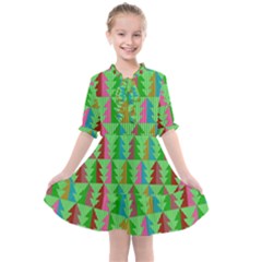 Trees Pattern Retro Pink Red Yellow Holidays Advent Christmas Kids  All Frills Chiffon Dress by Maspions