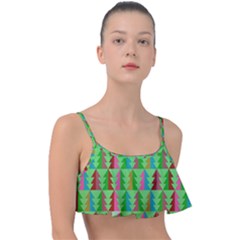 Trees Pattern Retro Pink Red Yellow Holidays Advent Christmas Frill Bikini Top by Maspions