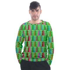 Trees Pattern Retro Pink Red Yellow Holidays Advent Christmas Men s Long Sleeve Raglan T-shirt