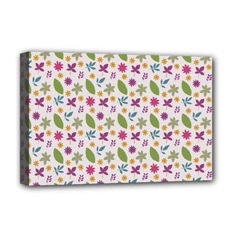 Pattern Flowers Leaves Green Purple Pink Deluxe Canvas 18  X 12  (stretched)