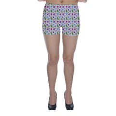 Pattern Flowers Leaves Green Purple Pink Skinny Shorts