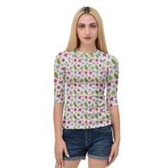 Pattern Flowers Leaves Green Purple Pink Quarter Sleeve Raglan T-shirt