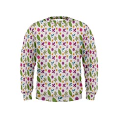 Pattern Flowers Leaves Green Purple Pink Kids  Sweatshirt