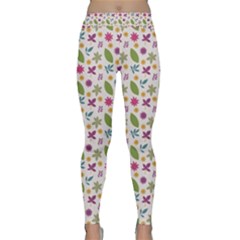 Pattern Flowers Leaves Green Purple Pink Classic Yoga Leggings