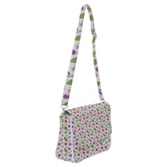 Pattern Flowers Leaves Green Purple Pink Shoulder Bag With Back Zipper