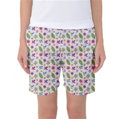 Pattern Flowers Leaves Green Purple Pink Women s Basketball Shorts