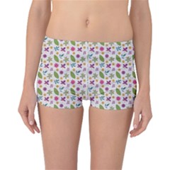 Pattern Flowers Leaves Green Purple Pink Boyleg Bikini Bottoms