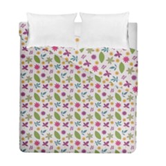 Pattern Flowers Leaves Green Purple Pink Duvet Cover Double Side (full/ Double Size)