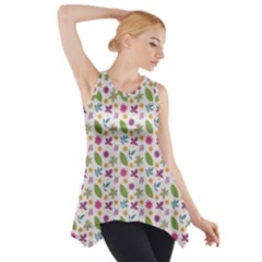 Pattern Flowers Leaves Green Purple Pink Side Drop Tank Tunic by Maspions